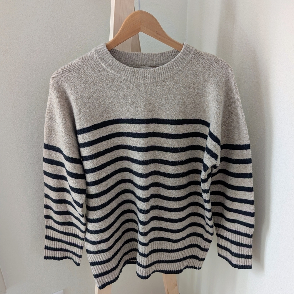 A New Day Striped Oversized Crewneck Sweater In Cream/Black